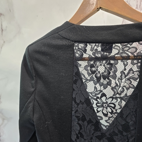 Boston Proper Blazer Womens Small Black Lace Crochet Sleeve Jacket Office - Picture 6 of 10